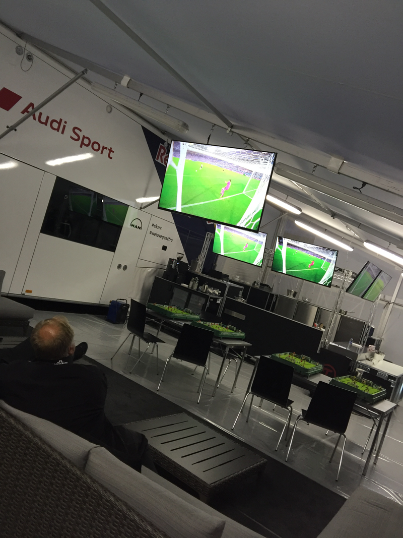 Watching Football in the EKSRX tent.